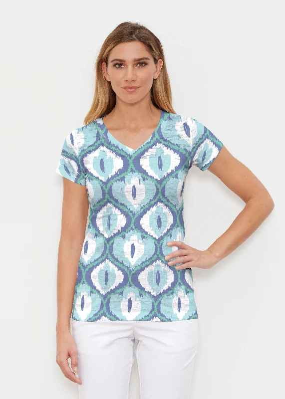 women's tops for fashion-conscious professionalsIkat Buds Blue (8075) ~ Signature Cap Sleeve V-Neck Shirt