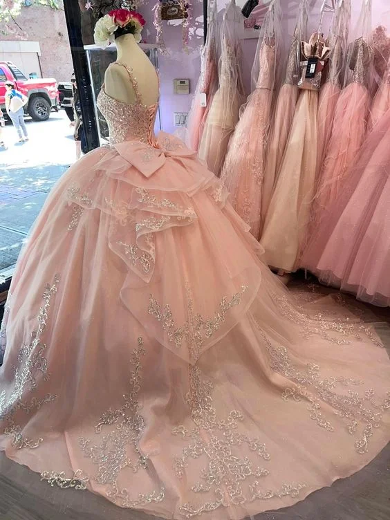 Formal Dress for Opera NightsCharming Pink Applique Tulle Ball Gown,Pink Sweet 16 Dress Y5881