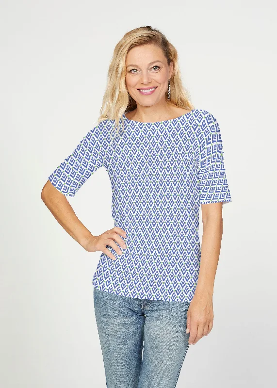 women's tops for those who want to elevate their everyday wear with chic and elegant piecesCosmo Geo (13568) ~ Banded Elbow Sleeve Boat Neck Top