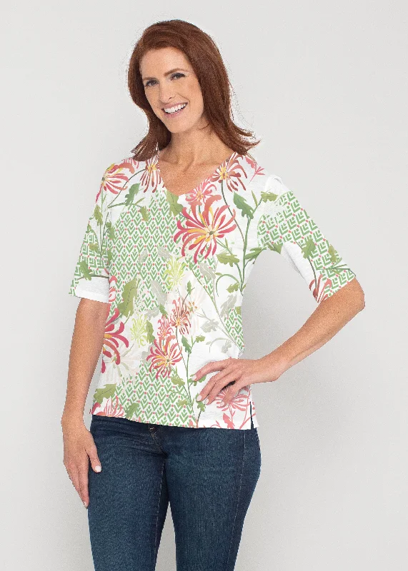 trendy women's topsLucia Green (8089) ~ Signature Elbow Sleeve V-Neck Top