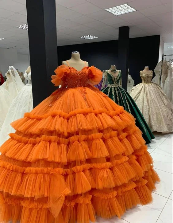 Formal Dress for Golden GlobesCharming Orange Puffy Ball Gown,Orange Sweet 16 Dress Y6577