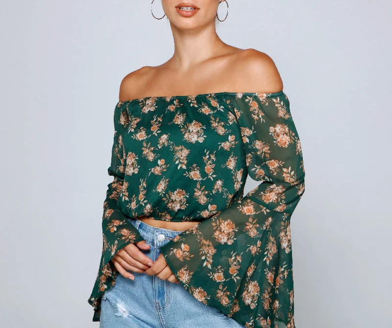 women's tops for those who want to add a touch of elegance and sophistication to their everyday wearFloral Passion Off The Shoulder Chiffon Top