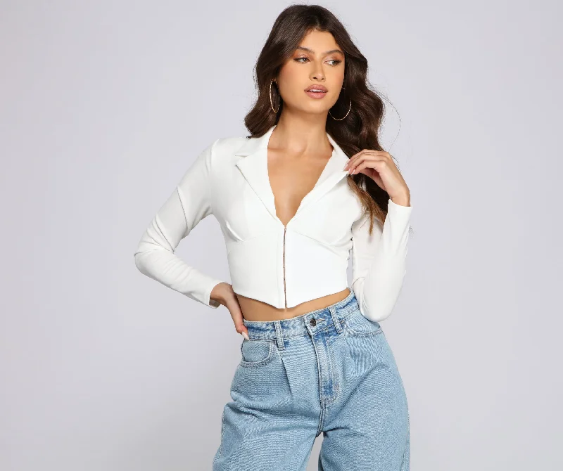 women's tops for casual FridaysHook And Eye Crepe Crop Top