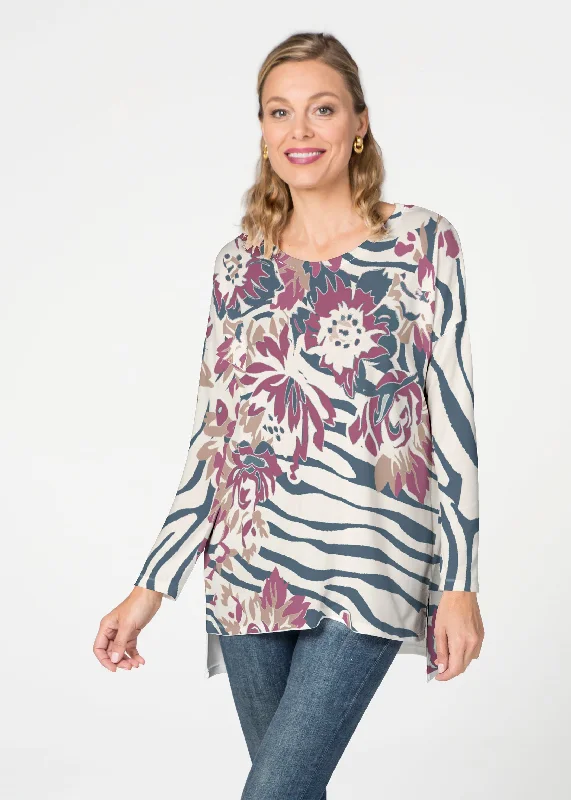 women's tops for those who love to mix and match prints and patternsZebra Posy Navy (8123) ~ Slouchy Butterknit Top