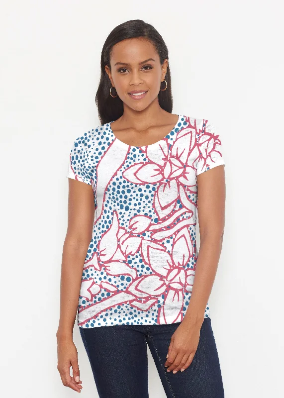 women's tops for those who want to stay cool and chic during warmer weatherPolka Vine Red-Blue (8131) ~ Short Sleeve Scoop Shirt