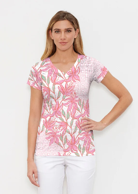 cropped women's topsA lot of Lillies (8088) ~ Signature Cap Sleeve V-Neck Shirt