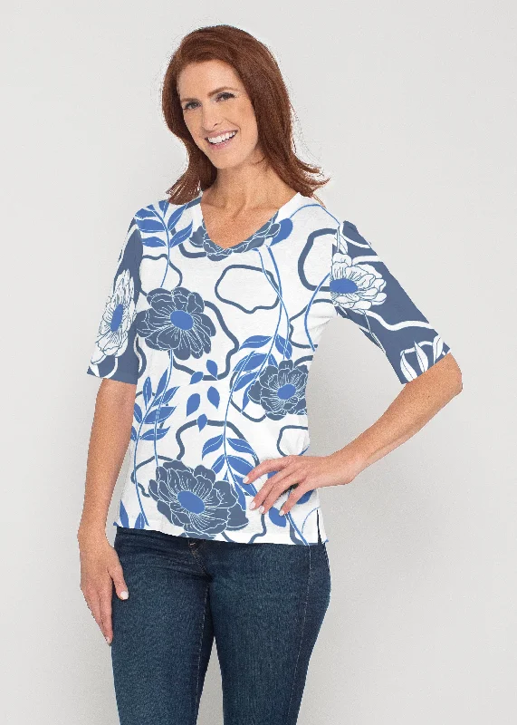 affordable women's topsClarrissa Navy (8138) ~ Signature Elbow Sleeve V-Neck Top