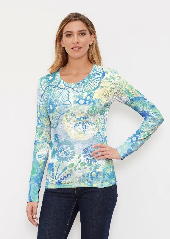 cozy women's tops for fall and winterSand Dollar Aqua (16256) ~ Thermal Long Sleeve Crew Shirt