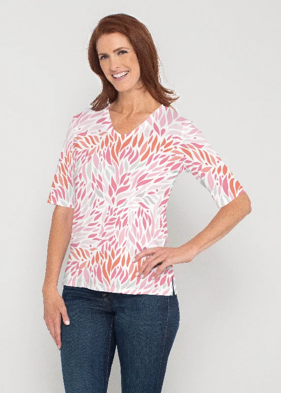 women's tops for those who love to mix and match prints and patternsHotsy Totsy Pink (8145) ~ Signature Elbow Sleeve V-Neck Top