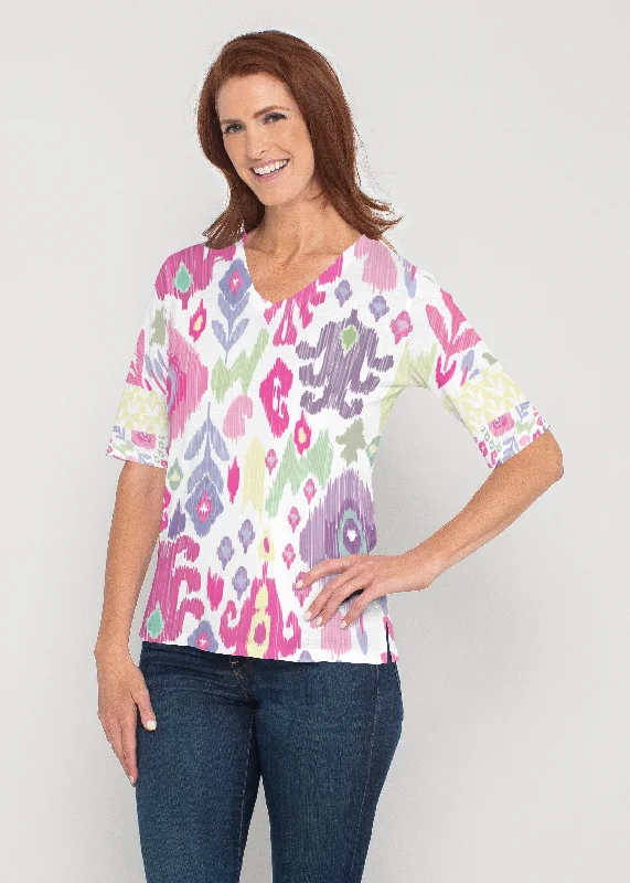 women's tops for relaxed weekendsSpring Pastel (8155) ~ Signature Elbow Sleeve V-Neck Top