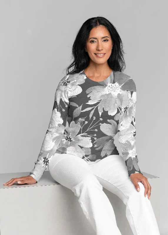 women's tops for those who appreciate subtle and muted tonesFestive Bloom Black (8174) ~ Thermal Long Sleeve Crew Shirt