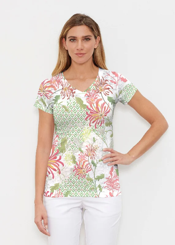 breathable women's tops for summerLucia Green (8089) ~ Signature Cap Sleeve V-Neck Shirt