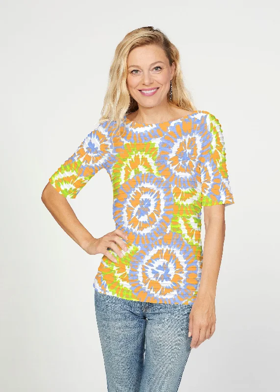 silk women's topsFunky Town (17277) ~ Banded Elbow Sleeve Boat Neck Top