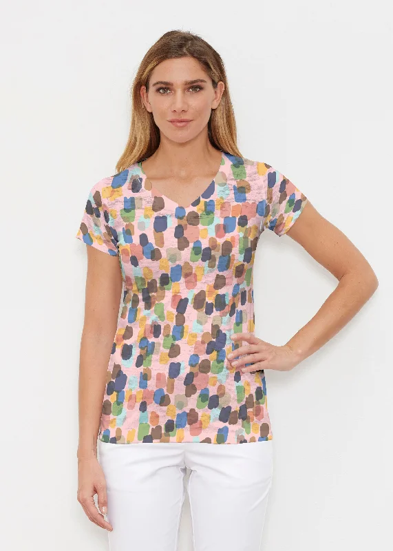 women's tops with cold-shoulder cuts and lace detailingBrushstroke Multi (14293) ~ Signature Cap Sleeve V-Neck Shirt