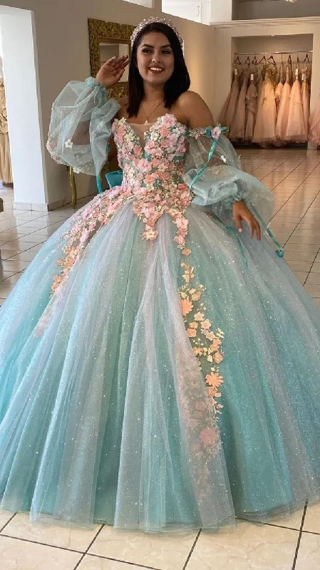 Formal Dress for Creative ThemesIce Blue Quinceanera Dress with 3D Flowers Chic Ball Gown  Y2990