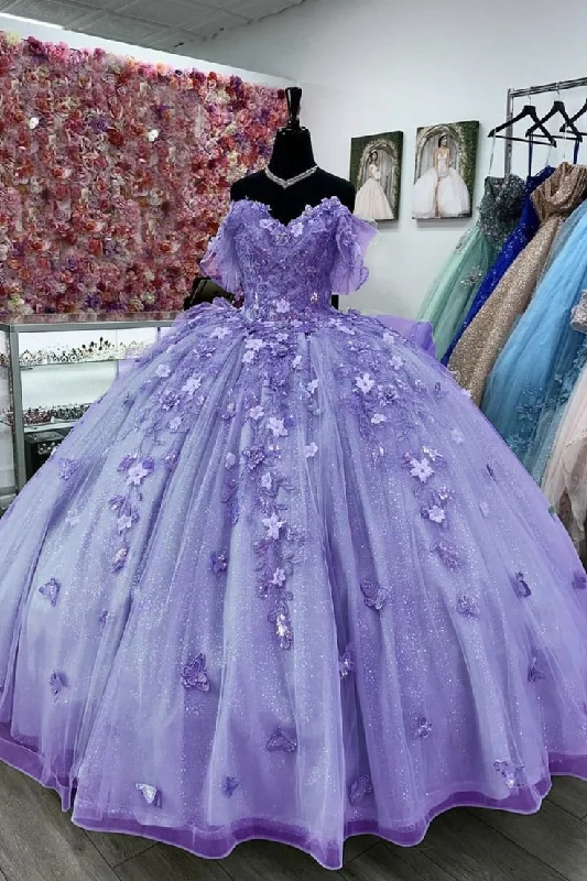 Formal Dress for EveningsWomen's Lavender Ball Gown Sweet 15 Dress with Butterflies Y4503