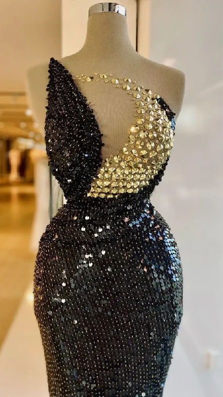 Formal Dress for Indoor WeddingsGlamorous Black Sequins Evening Dress Sexy Formal Gown Y731