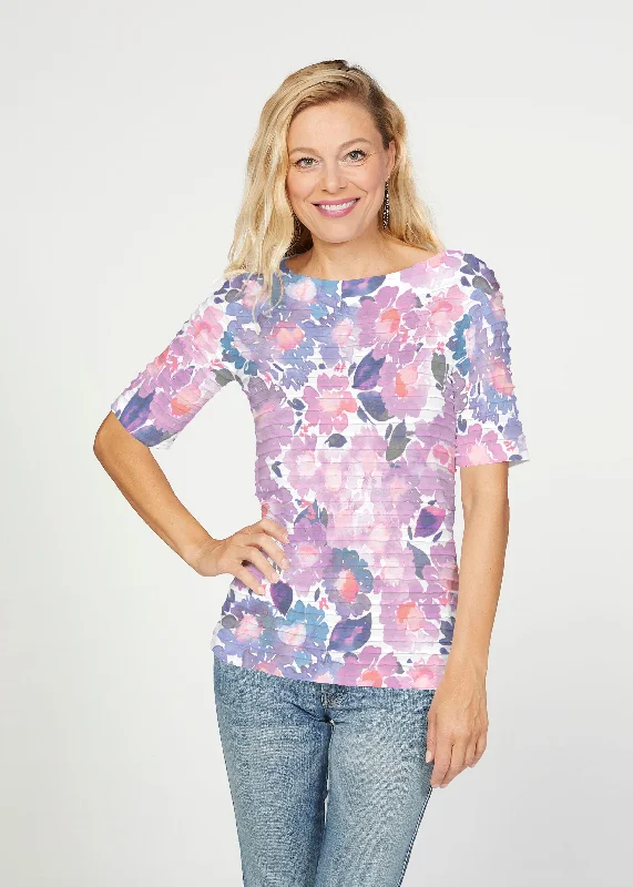 women's tops for maximalist fashion loversLilac (16255) ~ Banded Elbow Sleeve Boat Neck Top