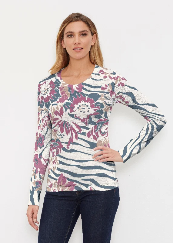 women's tops for those who want to create stylish and put-together outfits without spending a fortuneZebra Posy Navy (8123) ~ Thermal Long Sleeve Crew Shirt