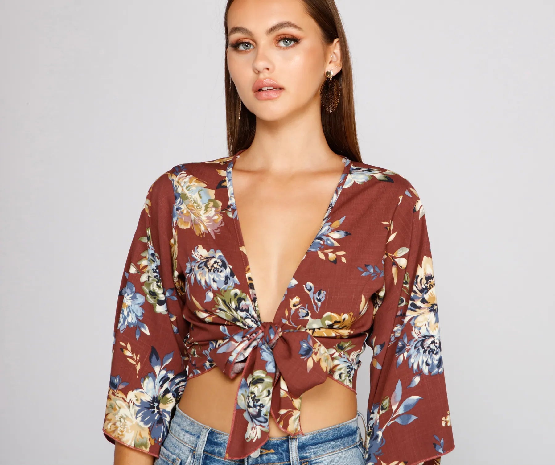 women's tops with cold-shoulder cutsSprung On Style Floral Tie Front Top