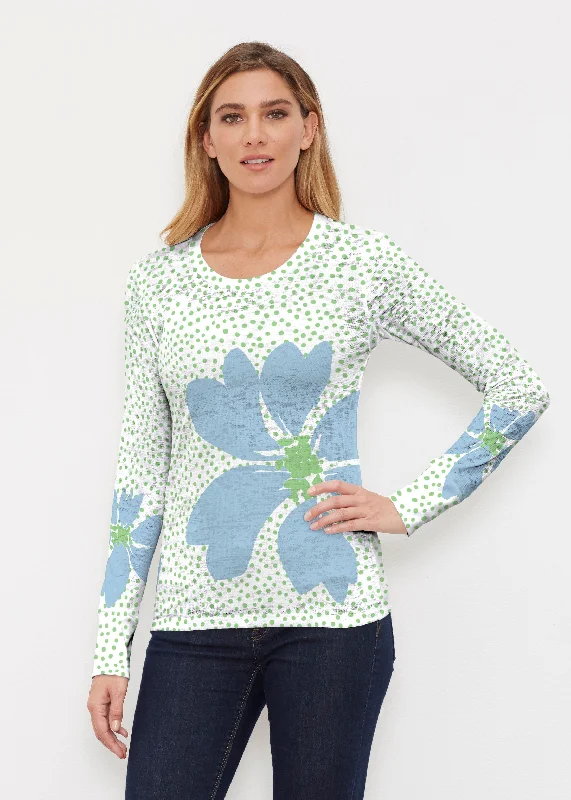 women's tops for those who want to wear versatile pieces that can be dressed up or downDaisy Dots Blue (8081) ~ Thermal Long Sleeve Crew Shirt