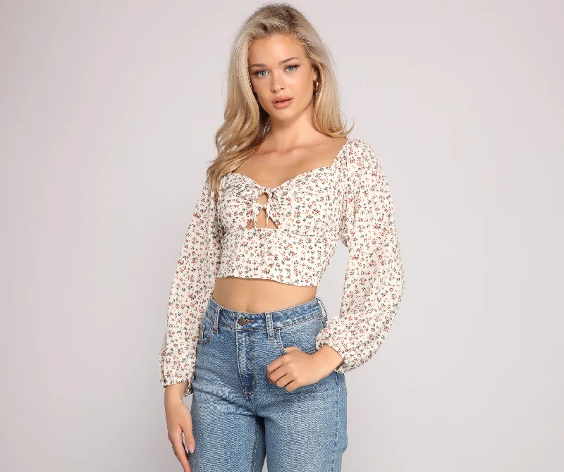 women's tops for those who love to dress up their casual looks with stylish topsCover Me In Florals O-Ring Crop Top