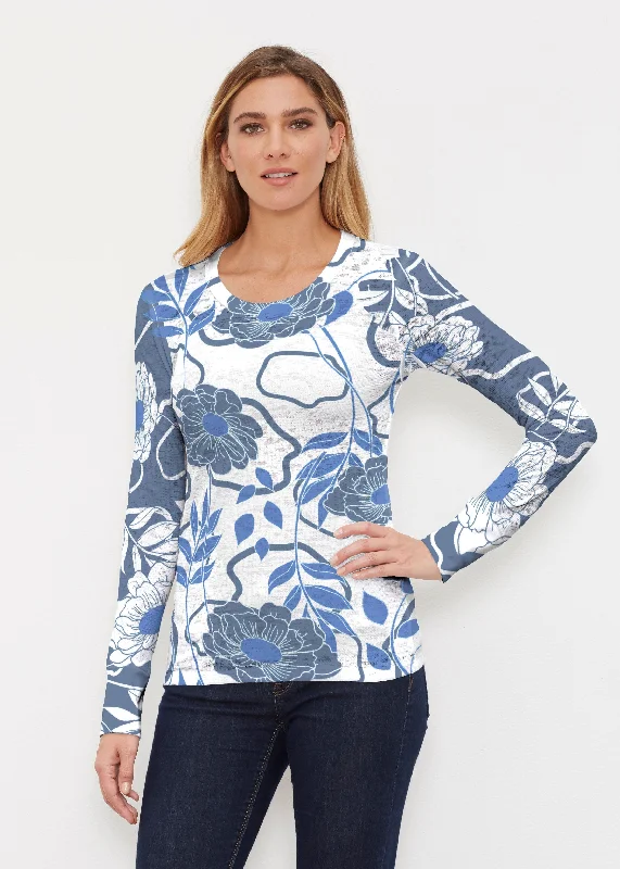 women's tops in solid colorsClarrissa Navy (8138) ~ Thermal Long Sleeve Crew Shirt