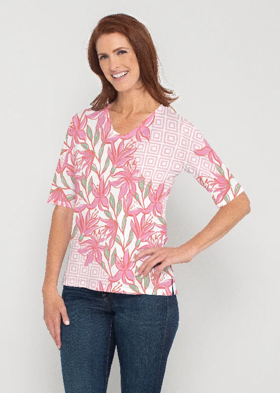 plus-size women's topsA lot of Lillies (8088) ~ Signature Elbow Sleeve V-Neck Top