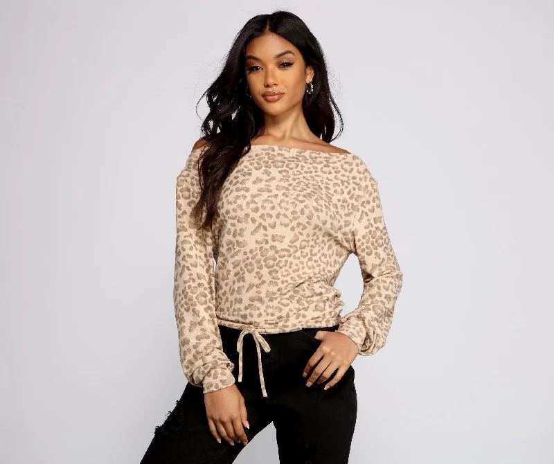 women's tops for relaxed weekendsCasual Leopard Print Brushed Knit Top