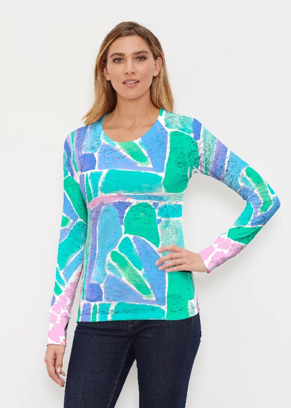 women's tops with cold-shoulder cutsPebble Walk Blue (17260) ~ Thermal Long Sleeve Crew Shirt