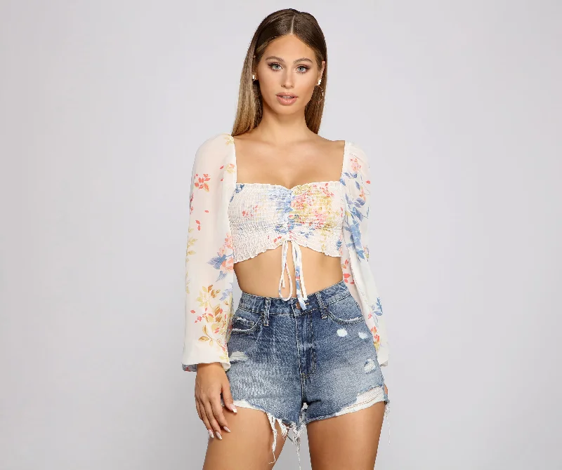 long-sleeved women's topsSweet Vibes Floral Chiffon Crop Top