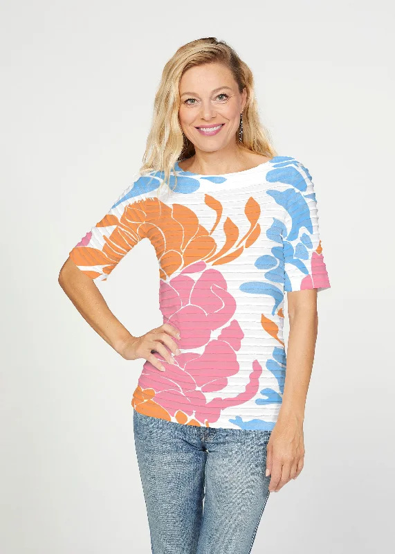 women's tops that offer a perfect blend of style, comfort, and affordabilityLotus Pink/Orange (23058) ~ Banded Elbow Sleeve Boat Neck Top