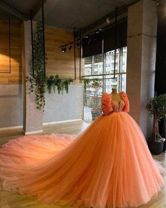 Formal Dress for Winter Formal EventsCharming Orange Tulle Ball Gown,Sweet 16 Dress Y6592