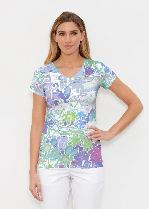 women's tops with unique designsFloral Graffiti (19210) ~ Signature Cap Sleeve V-Neck Shirt