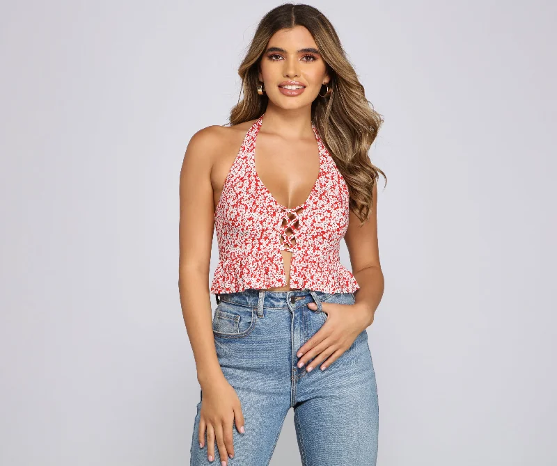 luxury women's topsPep Of Florals Peplum Top