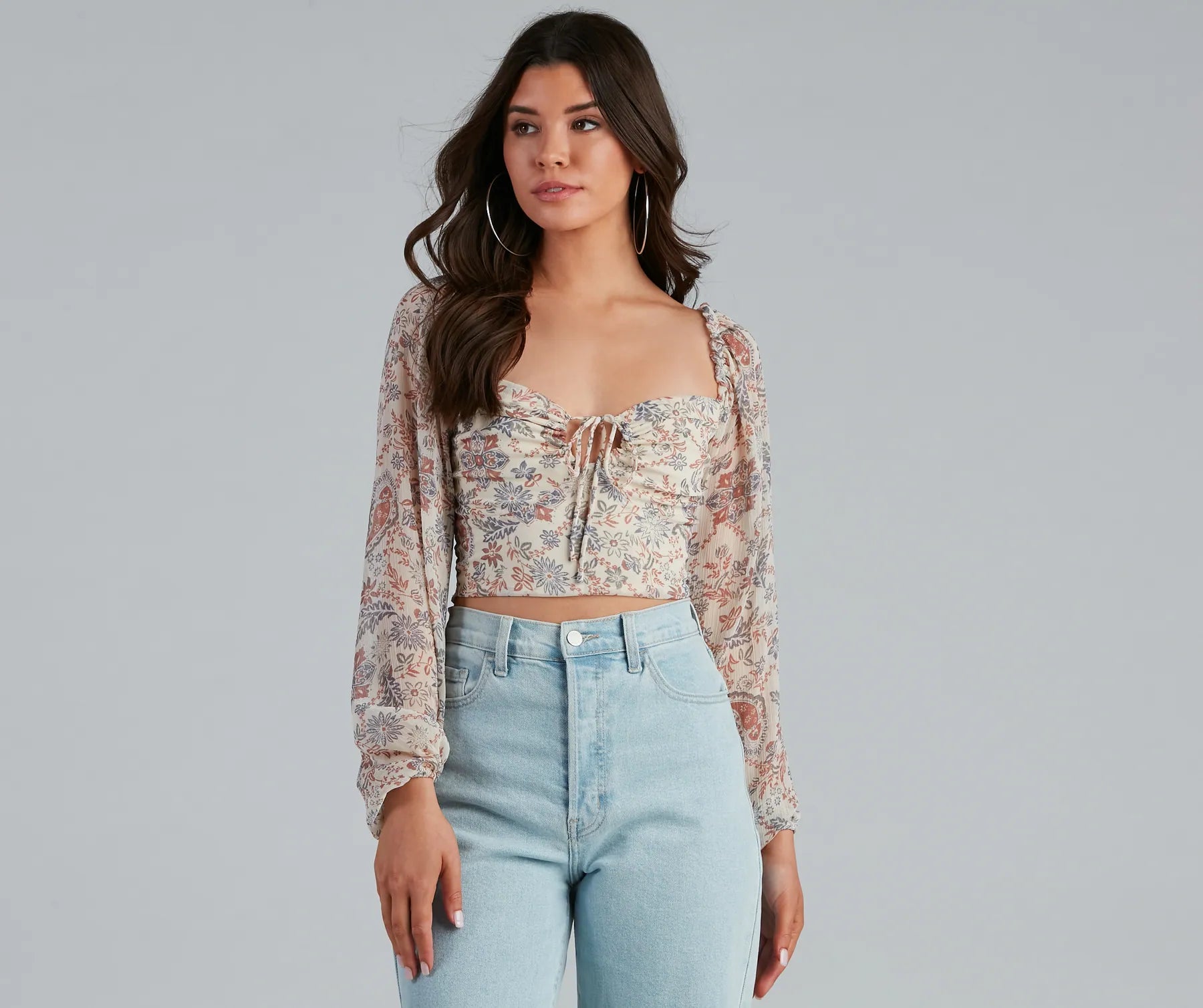 cozy women's tops for fall and winterSpringtime Paisley Chiffon Crop Top