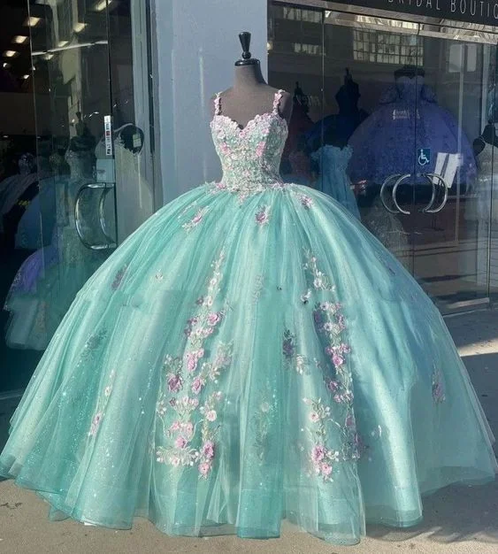 Formal Dress for PageantsPrincess Mint Green Plus Size Quinceanera Dresses Lace Applique Ball Gown Sweet 16 Dress Y6366