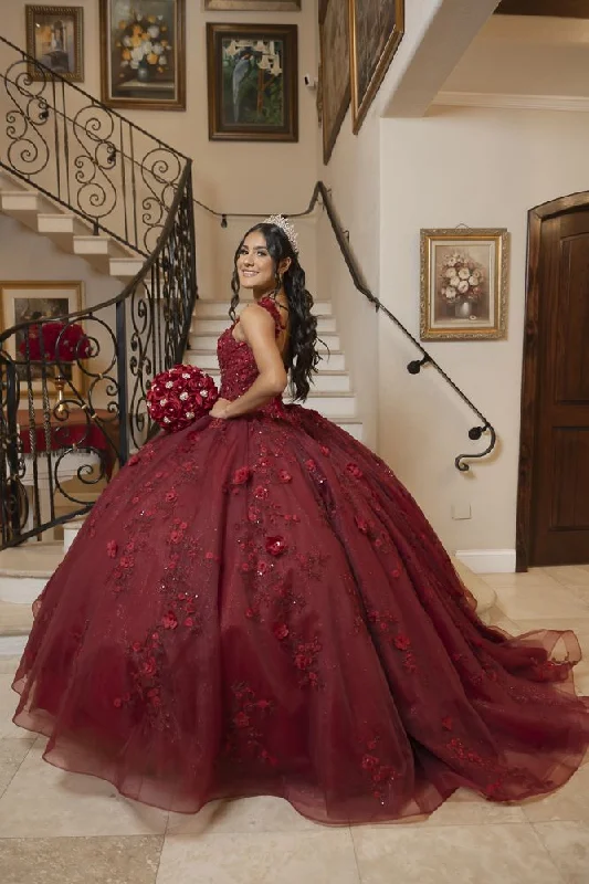 Formal Dress for Black Tie EventsLuxurious Burgundy 3D Flowers Ball Gown,Sweet 16 Dress,Quinceanera Dress Y5320