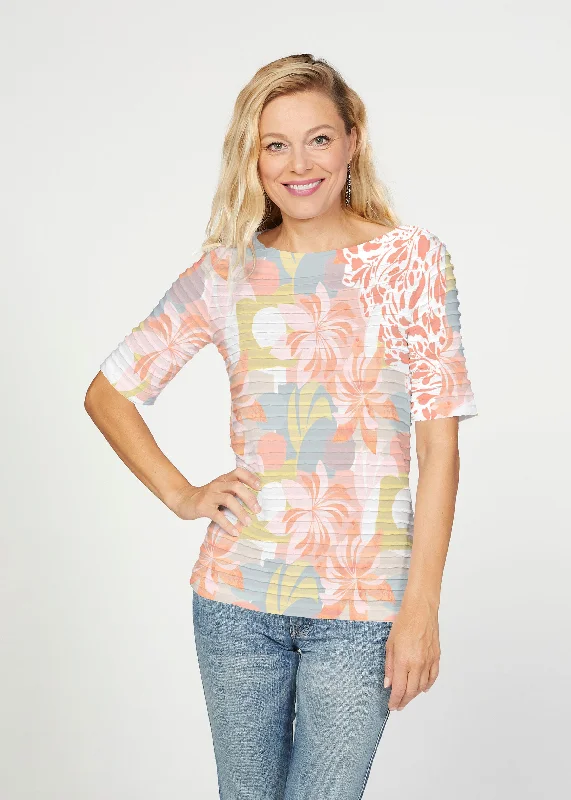 women's tops for those who want to create outfits that reflect their personal style and sense of fashionGarden Collage (8049) ~ Banded Elbow Sleeve Boat Neck Top