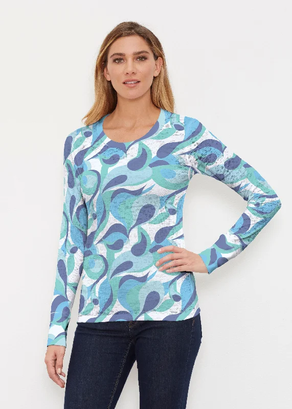 women's tops for those who want to make a bold fashion statement with their choice of topsDisco Blue (8067) ~ Thermal Long Sleeve Crew Shirt