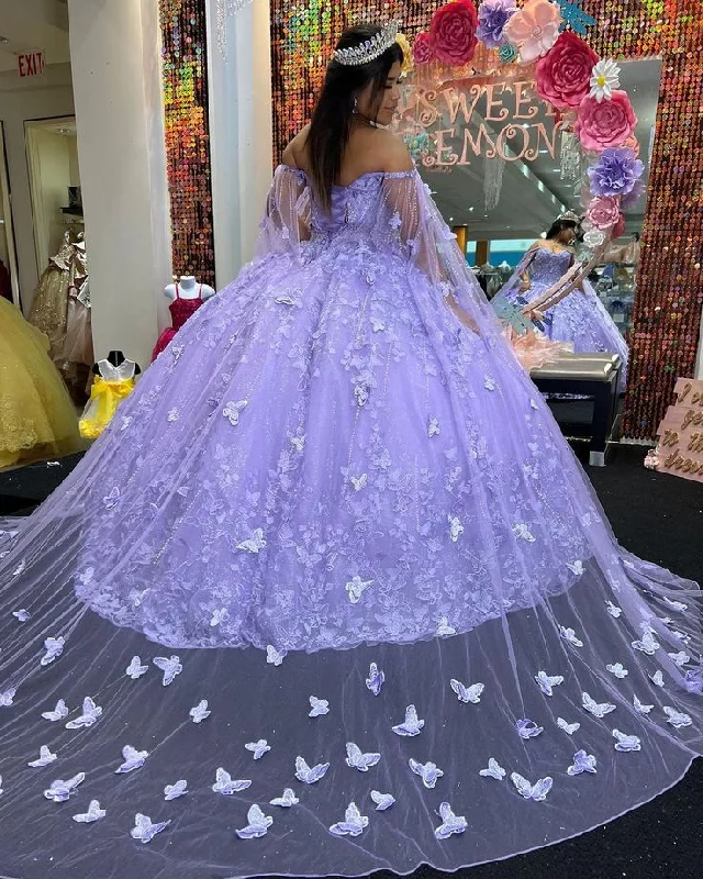 Formal Dress for Civil CeremoniesLuxurious Lavender Ball Gown With Butterflies,Sweet 16 Dress Y6755