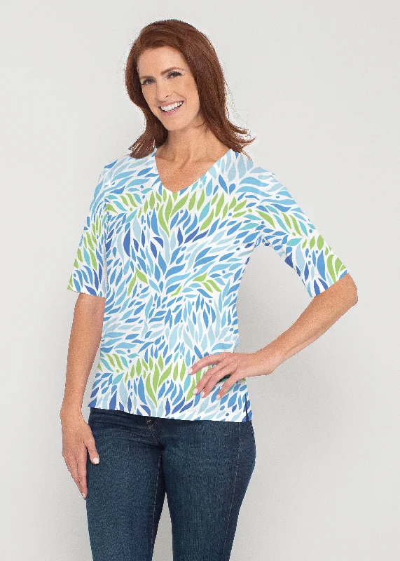 cropped women's topsHotsy Totsy Blue (8143) ~ Signature Elbow Sleeve V-Neck Top