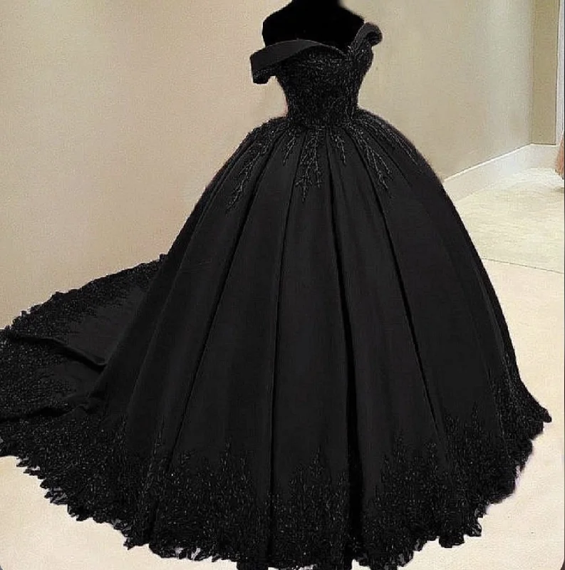 Formal Dress for Science AwardsGothic Black Off The Shoulder Ball Gown,Sweet 16 Dress Y5758