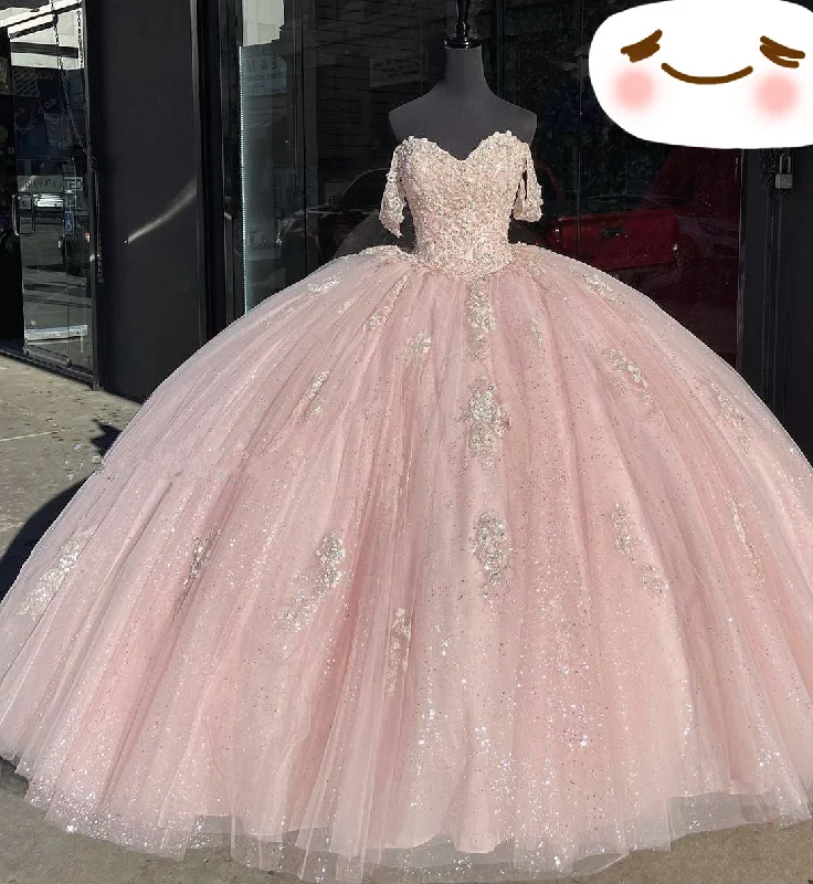 Formal Dress for ConcertsOff The Shoulder Light Pink Quinceanera Dresses Ball Gown Sweet 16 Dress Y2731