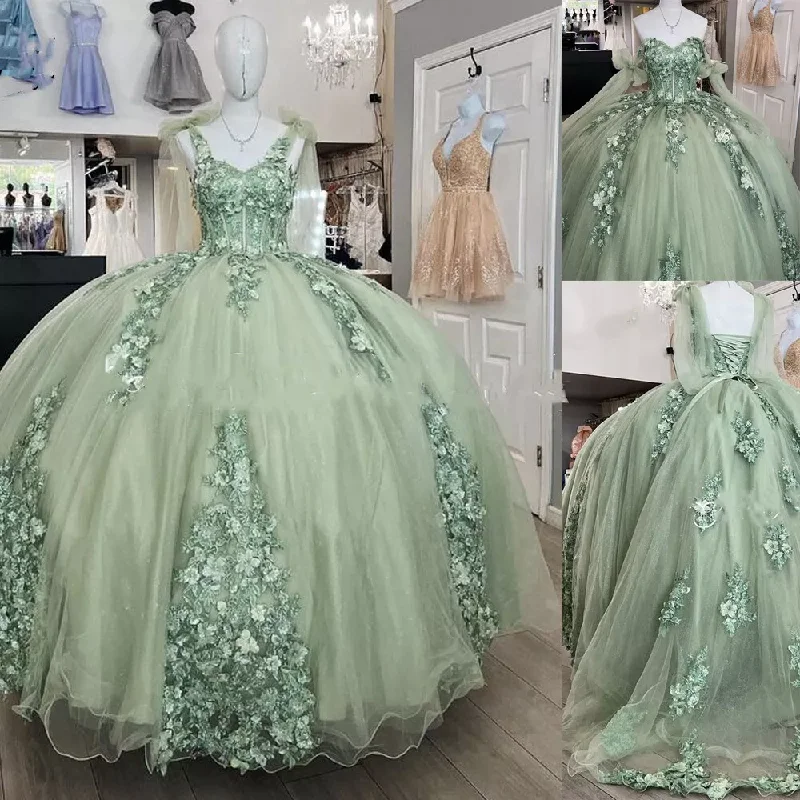 ELEGANT Formal Dress DesignsWomen's Spaghetti Quinceanera Ball Gown Lace Applique for Sweet 15 16 Dresses Y3038