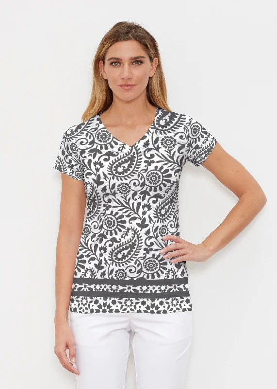 silk women's topsVictoria (14301) ~ Signature Cap Sleeve V-Neck Shirt