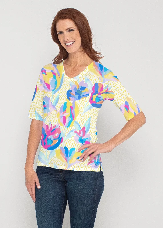 women's tops for those who want to wear pieces that are both functional and fashionableFloral Spades (8048) ~ Signature Elbow Sleeve V-Neck Top