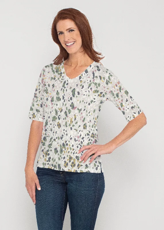 women's tops for evening soireesJazzy Spots (8055) ~ Signature Elbow Sleeve V-Neck Top