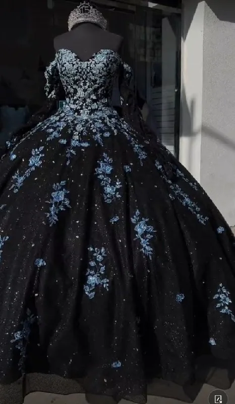 Formal Dress for Runway ShowsUnique Black and Light Blue Quinceanera Dress Princess Dress Sweet 16 Dress Ball Gown Y4319