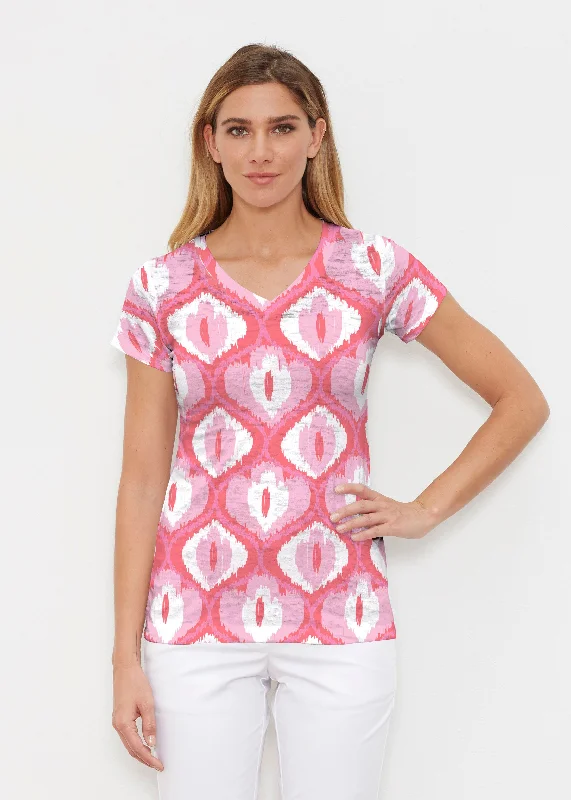 women's tops for those who believe in expressing their individuality through fashionIkat Buds Red/Pink (8096) ~ Signature Cap Sleeve V-Neck Shirt